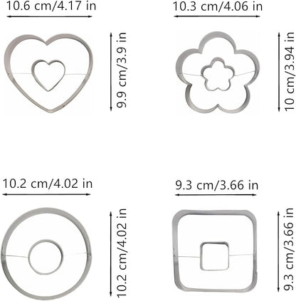 Large Size Donut Design Cookie Cutters Set of 4 pcs, Stainless Steel 4 Shapes Cream-filled Doughnut Fondant Cutter Molds Baking DIY (Round + Square + Heart + Flower)