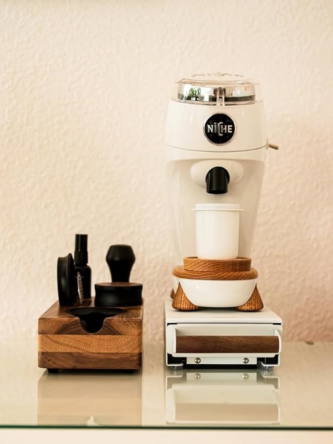 Normcore Espresso Knock Box, Coffee Knocker Drawer with Genuine American Walnut Handle, Under Grinder Knock-out Drawer, Removable Knock Bar and Non-Slip Base, 304 Stainless Steel, Size: S, White