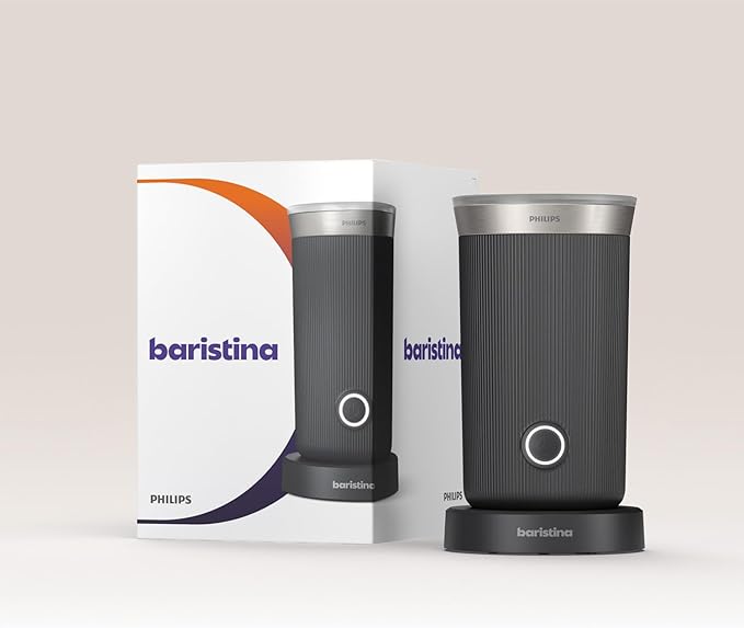 Philips Baristina Milk Frother - Foam Milk Perfectly. Hot and Cold. Dairy and Non-Dairy. Easy to Clean. for Philips Baristina Espresso Machines. Black (BAR311/60)