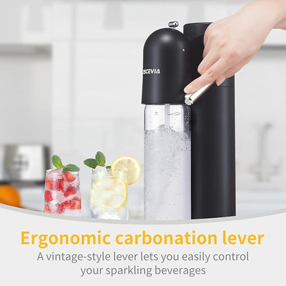 Sparkling Water Machine Soda Maker Beverage Drink Dispenser for Home, Soda Streaming Maker with BPA Free Bottles(2x1L), Seltzer Fizzy Maker Compatible with Screw-in 60L CO2 (NOT Included), Black