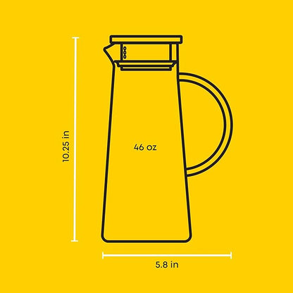 JoyJolt Glass Pitcher with Lid - 50oz Borosilicate Water Carafe, Jug with Stainless Steel Lid for Iced Tea, Lemonade, Juice, Mixed Drinks