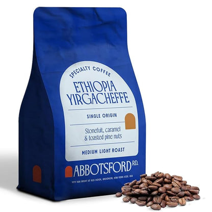 Ethiopia Yirgacheffe Coffee Beans, Medium-Light Roast Ethiopian Coffee Beans with Stone Fruit, Caramel & Toasted Pine Nuts, Flavored Single Origin 12oz Bag, Perfect Festive Gift