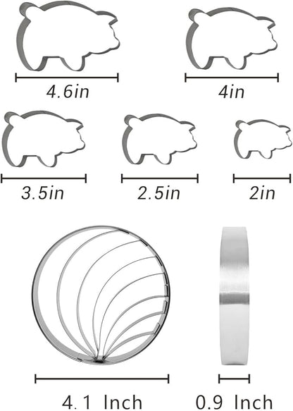 Concha Cutter Mexican bread mold with 5 sizes of pig biscuit cutting machine set, Concha Stamp double-sided mold for baking biscuits (Single sided mold+5 pigs)