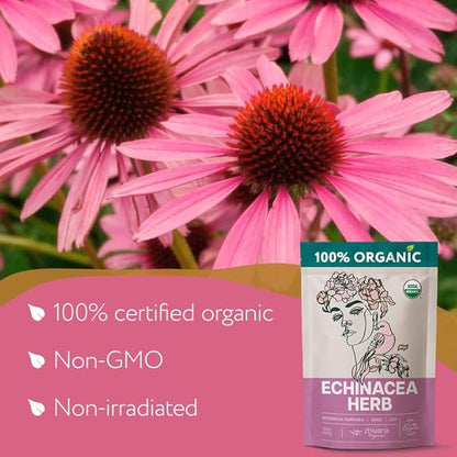 Organic Echinacea Tea Loose Leaf (4 oz.) – Echinacea Herb - Immunity Tea - Respiratory, Digestion - Equinacea Organica