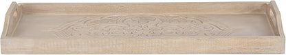 Kate and Laurel Adhira Carved Decorative Rectangle Tray, 24 x 10, Natural Wood, Traditional Display Tray with Handles and Hand Carved Wooden Pattern