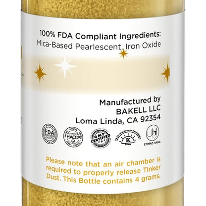 Bakell - Royal Gold Tinker Dust (4g, 1x Mini Spray Pump) Edible Glitter for Food, Desserts, and Beverages!