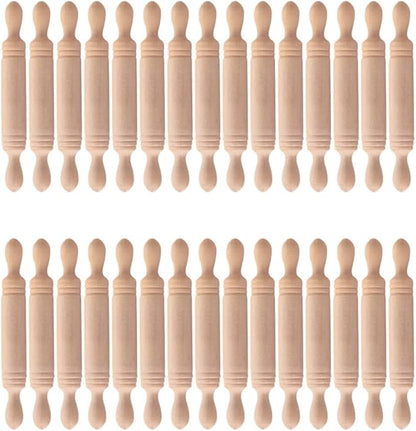 Toyvian 30 Pcs Mini Rolling Pin: Wooden Rolling Pin for Craft, Small Dough Roller, Miniature Pastry Roller Models for Kids Birthday Cake Decoratins, Dollhouse Kichen Accessories (1.97 Inch)