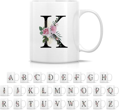 Retreez Initial A-Z Floral Botanical Bouquet Alphabet Monogrammed Monogram Mug 11 Oz Ceramic Tea Coffee Mugs - Appreciation Thank You Wedding Birthday Gifts for her friend coworker sister - K Initial