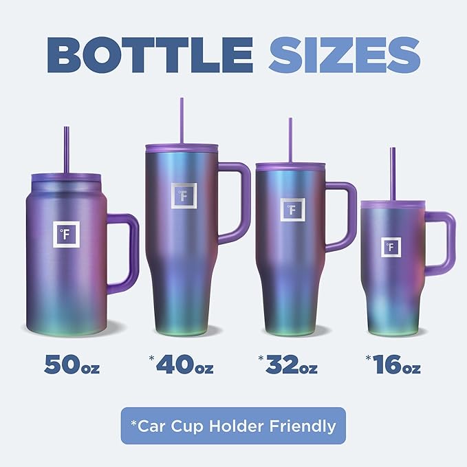IRON °FLASK Co-Pilot Insulated Mug w/Straw & Flip Cap Lids - Cup Holder Bottle for Hot, Cold Drink - Leak-Proof - Water, Coffee Portable Travel Mug - Dark Pine, 32 Oz