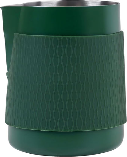IKAPE Espresso Milk Pitcher, 15.04/450ml Milk Frothing Jug without Handle, Espresso Steaming Pitcher with Sharp Spout for Espresso Barista Tool(green)