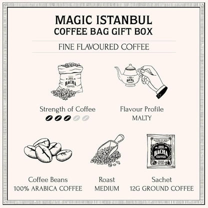 Bacha Coffee | Magic Istanbul Fi Flavoured, 100% Arabica Specialty Coffee, 12 Coffee Drip Bags, Gift Box