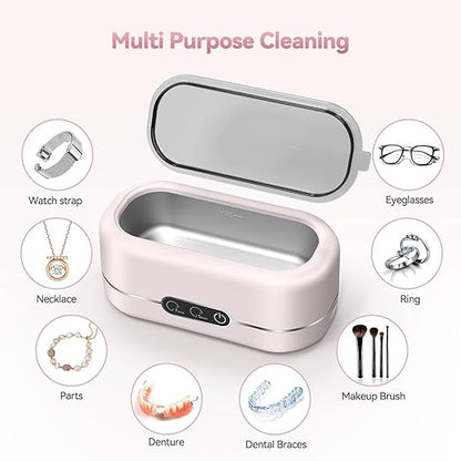 Ultrasonic Jewelry Cleaner, Upgraded 48KHz Ultrasonic Cleaner Machine with 304 Stainless Steel for Jewelry, Eyeglasses, Rings, Dentures, Watch Strap（Light Pink）