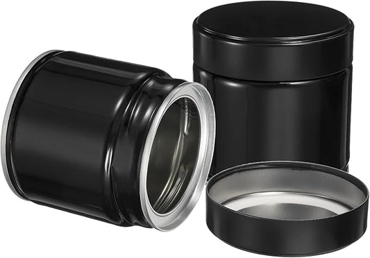 uxcell 2Pcs Round Tea Canisters, 3" x 3" Airtight Metal Tea Containers for Loose Tea, Coffee Beans, Spices - Durable, Compact, and Stylish Storage Tea Tin (Black)