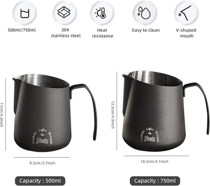 Milk Frothing Pitcher 500ML - Espresso Steaming Pitcher with Large Handle and V-Spout,Stainless Steel Milk Frothing Cup for Cappuccino, Latte Art,Coffee Machine Accessories