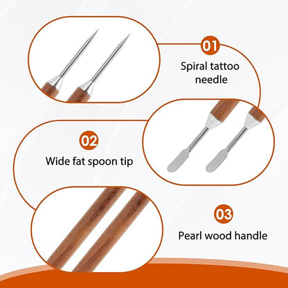 2 Pcs Latte Art Tools, Stainless Steel Coffee Pen with Wood Handle, Double-Ended Design for Precise Latte Cappuccino Macchiato Espresso Art, Suitable for Home and Cafe Barista Use