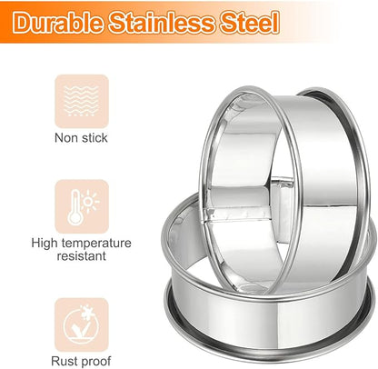 HARFINGTON 6pcs Crumpet Rings 2.36" Nonstick Round Cake Ring Stainless Steel Double Rolled English Pastry Rings for Kitchen Baking Crumpet Dessert, Silver