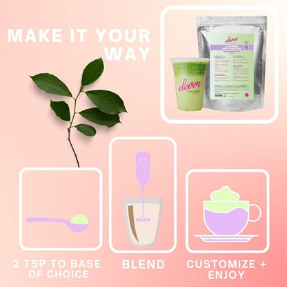 eleven TLC, Minty Lavender Japenese Matcha Powder Wellness Drink Mix, Lavender Matcha Latte Mix, Matcha Latte Powder, Calm Energy, L'theanine, Vegan, Gluten Free, Keto Friendly, 63 Servings