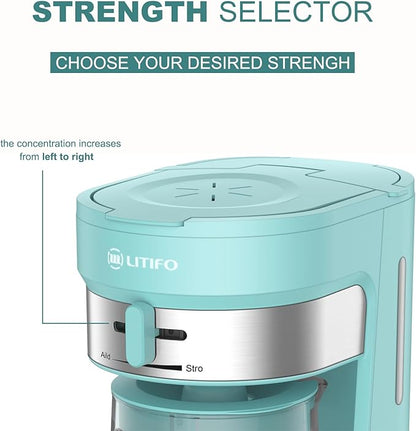 LITIFO Iced Tea Maker and Iced Coffee Maker Brewing System with 2.5-quart Pitcher, sliding strength selector for Taste Customization, Stainless Steel (Green)