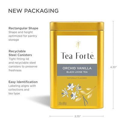 Tea Forte Orchid Vanilla Premium Loose Leaf Caffeinated Black Tea Blend Canister, Makes 35-50 Cups
