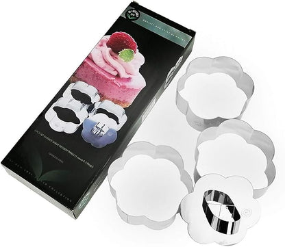 NEWLINE NY Stainless Steel Dessert Rings (4 Pcs) Flower Shape Molded Appetizers Salads Pastries Mousse Molding Layering Cutter