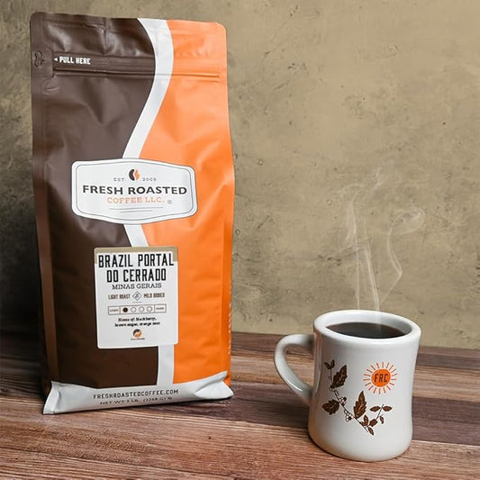 Fresh Roasted Coffee, Brazil Minas Gerais, 5 lb (80 oz), Light Roast, Kosher, Ground
