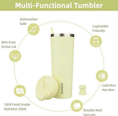 BJPKPK 30oz Insulated Tumbler With lid And Straw Stainless Steel Tumblers Travel Coffee Mug Reusable Thermal Cup,Macaron Green