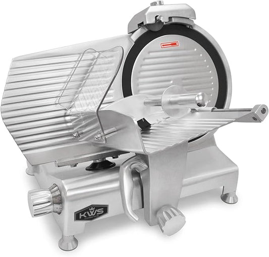 KWS Metal Collection 420W 12-Inch Meat Slicer MS-12DT Anodized Aluminum Base with Teflon Blade + Blade Removal Tool, Frozen Meat/Cheese/Food Slicer Quiet [ ETL, NSF Certified ]