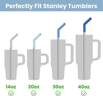 Tomorotec 6-Pack Reusable Stainless-Steel Straws with Silicone Tips, 3 Sizes Compatible with Stanley Tumblers 40OZ 30OZ 20OZ 14OZ, Dishwasher Safe, Includes 2 Cleaning Brushes (Ocean Gradient)
