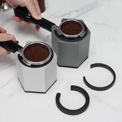 Espresso Tamping Station, Coffee Portafilter Holder, Aluminum Alloy Stand for Most 51mm, 53mm, 54mm, 58mm Coffee Portafilter (Hexagon,Silver)