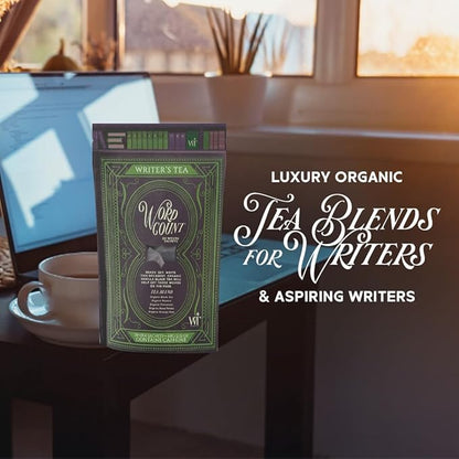 Writer's Tea Word Count - Energy Tea - Black Tea, Flavoring, Cinnamon, Rose Petals, and Orange Peel Tea Blend - Contains Caffeine - 20 Woven Sachets