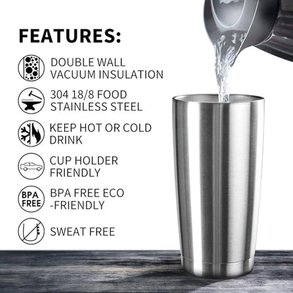 20oz Tumbler Bulk Stainless Steel Vacuum Insulated Tumblers with Lid Double Wall Travel Mug Powder Coated Coffee Cup, Suitable for Ice Drinks and Hot Beverage (Stainless steel 1pack)