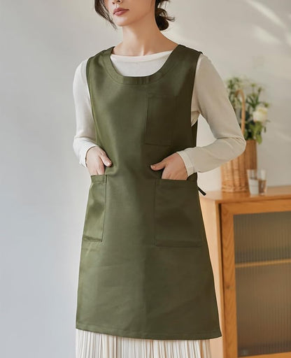 Women Cobbler Apron Japanese Style Aprons with 3 Pockets for Work Chef Kitchen