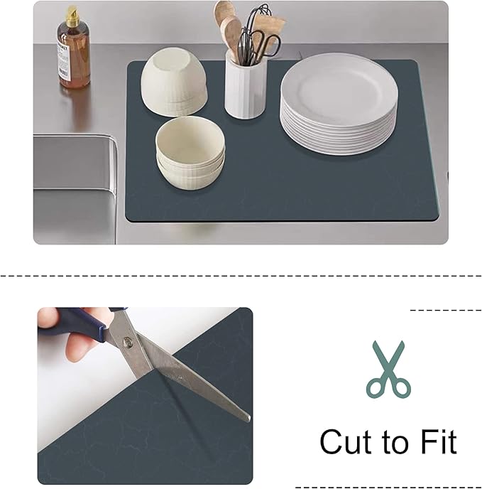 Golener Coffee Maker Mat - Cafe Bar Decor for Coffee Station, Dish Drying Mat, Drip Tray for Dish Rack, Absorbent Mat for Countertops, Non-slip Material Keeps Dish in Place, 23”x15”, Marble Navy