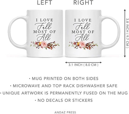 Andaz Press Fall Burgundy Marsala 11oz. Ceramic Coffee Tea Mug, I Love Fall Most Of All, 1-Pack, Floral Leaves Graphic, Friend, Family, Coworker, Autumn Season, Thanksgiving Ideas
