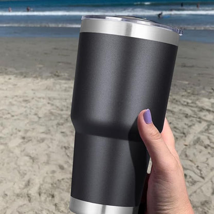 DOMICARE 30 oz Tumbler with Lid and Straw, Stainless Steel Tumblers Bulk, Insulated Vacuum Double Wall Travel Coffee Mug, Durable Powder Coated Tumbler Cup (Black, 1)