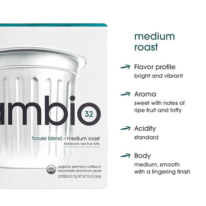 Cambio Roasters House Blend Coffee Pods - New Aluminum Pods, Organic Coffee K Cups, Medium Roast K Cup Coffee, Works With Keurig, 60 Count