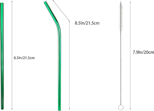 10 Pcs Stainless Steel Straws, Reusable Drinking Straws, 5 Straight + 5 Bent Metal Straws Set With 2 Pcs Cleaning Brushes (Green, 8.5 Inch)