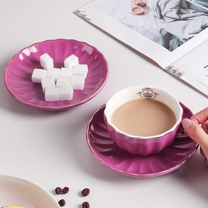 Porcelain Tea Sets British Royal Series, 8 OZ Cups& Saucer Service for 6, with Teapot Sugar Bowl Cream Pitcher Teaspoons and Tea Strainer, Suitable for High Tea, Wedding, Party (Violet)