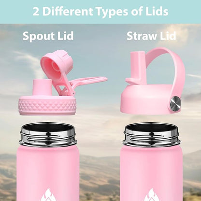 SENDESTAR Stainless Steel Water Bottle, Wide Mouth 40 oz Water Bottle with Straw Lid, Spout Lid, Double Wall Vacuum Insulated Leak Proof, Keeps Liquids Hot or Cold (Peach)