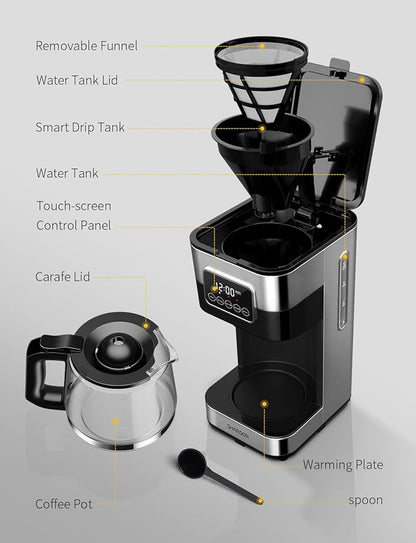 SHARDOR 10-Cup Programmable Coffee Maker, Regular & Strong Brew Drip Coffee Machine for Home and Office, Auto Shut Off, Permanent Filter, Silver