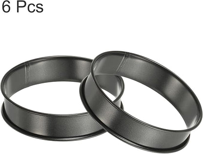 HARFINGTON 6pcs Crumpet Rings 3.94" Nonstick Round Cake Ring Stainless Steel Double Rolled English Pastry Rings for Kitchen Baking Crumpet Dessert, Black