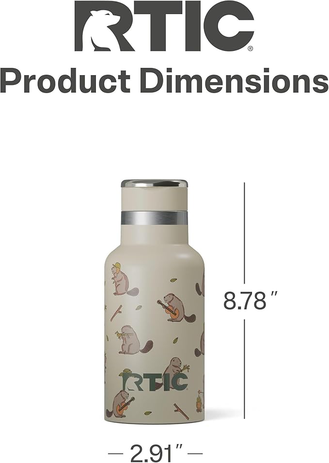 RTIC Little Journey Bottle with Straw, Insulated, Stainless Steel, Metal, Double Wall Vacuum-Insulation, Ceramic-Lined, Leak-Proof Lid, BPA-Free Water Flask for Sports, Travel, Busy Beaver