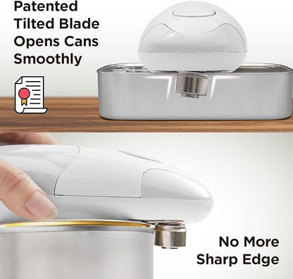 Kitchen Mama Auto Electric Can Opener: Safe, Easy with One Touch, Smooth Edge, Battery Operated, Cordless, Automatic Can Opener for Seniors with Arthritis, Hand Free Appliances, YES YOU CAN (White)