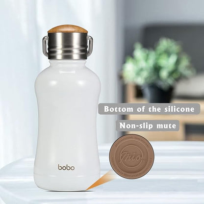 YOHKOH Mini Insulated Water Bottle With Bamboo Lid - 8.8oz Small Vacuum Insulated Water Bottle for Women Kids, 12 Hrs Hot & 24 Hrs Cold Stainless Steel Thermos Leak-Proof BPA-Free (8.8oz,White)