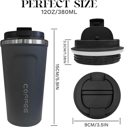 YINBAOGE Insulated Travel Coffee Mug Spill Proof Leak Proof Pobtable To Go Camping Stainless Steel Coffee Tumbler Reusable Coffee Cups with Lids Thermos for Hot and Cold Drink (2nd-Blue, 12 OZ)