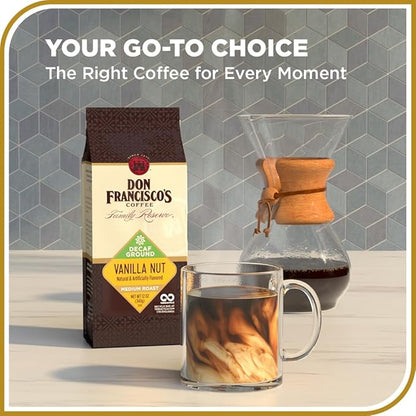 Don Francisco's Decaf Vanilla Nut Ground Coffee, Medium Roast – Flavored 100% Arabica, 12 oz Bag, Premium Coffee for Drip, Pour Over & French Press