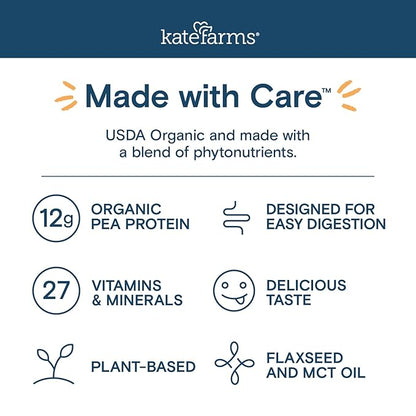 KATE FARMS Organic Pediatric 1.2 High Calorie Chocolate Nutrition Shake, 12g Protein, 27 Vitamins and Minerals, Meal Replacement, 8.45 oz (6 pack)