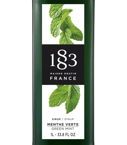1883 Green Mint Syrup for Drinks, Made in France, 1 Liter Plastic Bottle (Pack of 2)