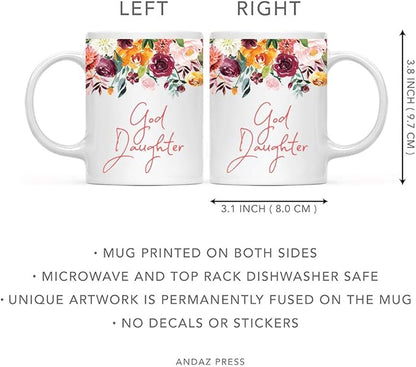 Andaz Press 11oz. Mother's Day Ceramic Coffee Tea Mug Gift, Fall Autumn Burgundy Orange Peach Flowers Roses Florals, God Daughter, 1-Pack