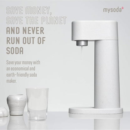 Mysoda Woody Sparkling Water Maker - Silent Carbonated Water Machine Made of Renewable Wood Composite and 1L Water Bottle - Without CO2 Cylinder - Seltzer Maker Machine - Colour White